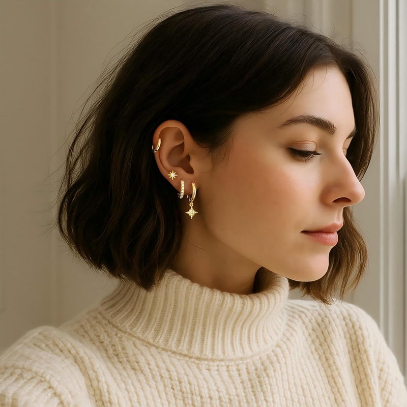 Poxtex Small Gold Huggie Hoop Earrings Set for Women Men Hypoallergenic 14K Plated Stack Cartilage Earrings, Multiple Piercing Lightweight Mini Thin Cute Dainty Trendy Jewelry Set Christmas Gifts for Women - Image 4